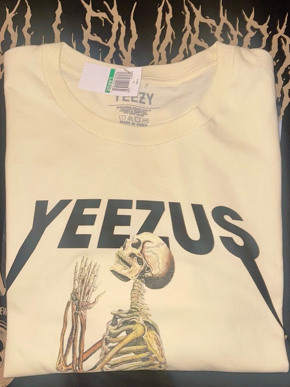 Yeezy Cream Tee with Black Logo and Brown Skeleton